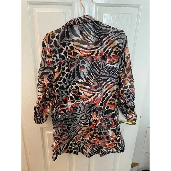 MULTIPLES Multicolor Long Sleeve Collared Print Zip Up Top Size Large - Picture 3 of 3